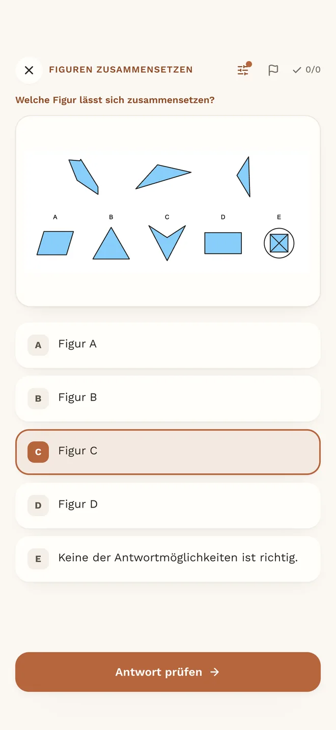 MedAT ONE App: Aufgabe Figuren zusammensetzen